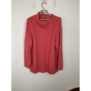 Talbots Womens Sweater Plus 2X Pink Cowl Neck Cable Knit Tunic Timeless Classic